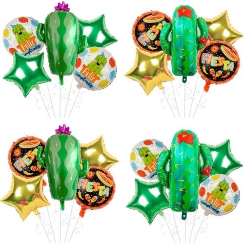 1 Set New Hawaii Style Fiesta Cactus Balloons Mexican Party Cactus Fiesta Feliz Star Round Balloons Birthday Party Decorations