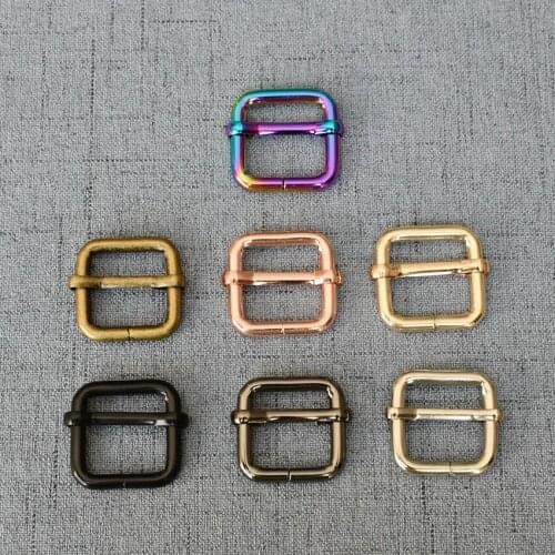 100 Pcs/Lot 20mm Metal Thickness Shoulder Leather Bag Strap Belt Web Rectangle of 7 different colors Slider Adjustable Buckle
