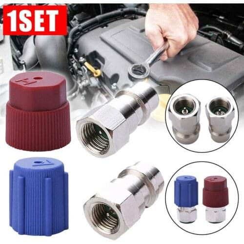 2Pc R12 To R134A Air Condition A/C Filling Valve Fitting Port Adapter Retrofit Blue Low Side Quick Coupler