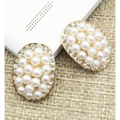 16*23 MM 20Pcs/Lot Oval Pearl Rhinestone Button Girl Hair Accessories Metal Buttons DIY Wedding Invitation Shiny Buttons MYQB056