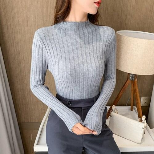 2021 Women Turtleneck Sweater Basic Casual Solid Knit Jumper Korean Sweater Slim Pull Femme Top Elasticity Winter Pullovers