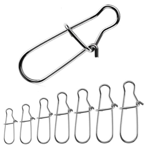 50pcs/lot Stainless Steel Fishing Connector Fast Clip Lock Snap Swivel Solid Rings Safety Snaps Fishing Hook Tool Snap Pesca