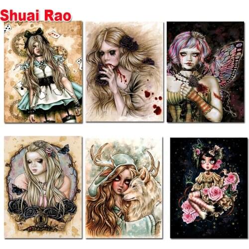 5D DIY Diamond Painting Full Round Drill Dark Girl Vampire Series Home Decoration Gift Hanging Painting Diamond Painting