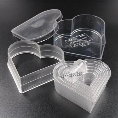 7pcs/set) Flat Edge different size Heart Design PC Polycarbonate material Fondant Cookie mold Dough Cutter kitchen tools