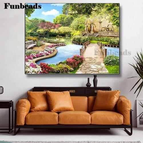Diamond Painting European garden landscape Cross Stitch Diamond Picture Rhinestone Embroidery crystal Beaded Handicraft FF4376
