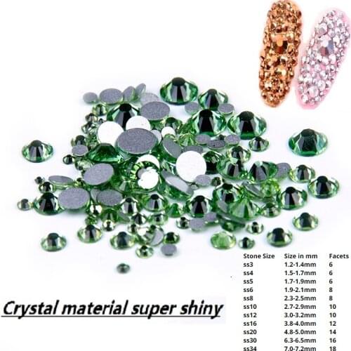 Non Hotfix Strass Rhinestones Peridot SS3-SS34 Flatback Glue On Crystals Stones Appliques For Crafts Wedding Dresses Decoration