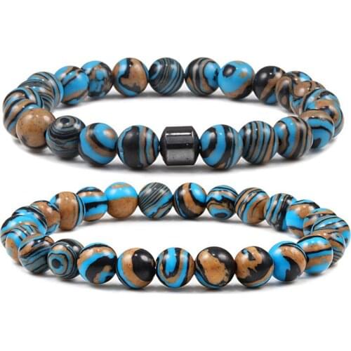 Malachite Beaded Bracelet Cylinder Hematite Natural Stone Bracelets High Quality Energy Bangle Classic Strand Jewelry Pulsera