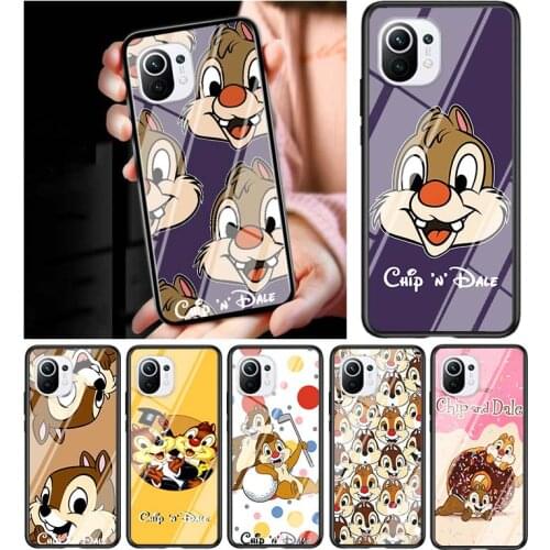 Disney Chip 'n' Dale cute for Xiaomi Mi 11 Ultra Lite 10T Note 10 9T Pro CC9 CC9E 5G Luxury Tempered Glass Phone Case Cover