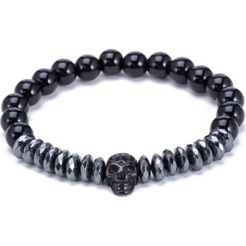 Skull 8mm Punk multicolor Agate beads Chakra Reiki Buddha Yoga Bracelet elastic adjustable Volcanic Stone Bangles egh345