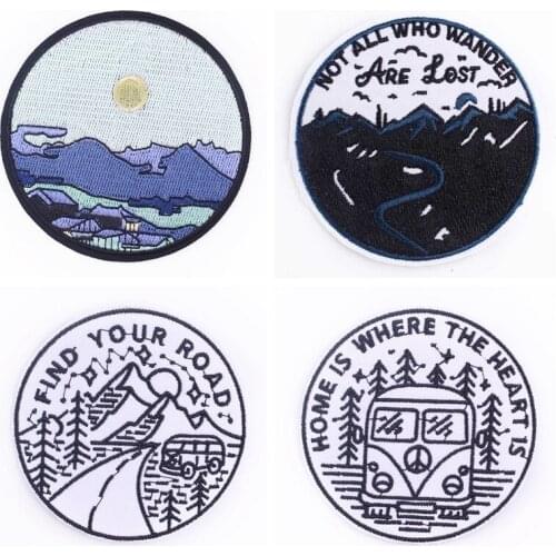 Outdoor Travel Sun Moon Mountain Adventure Patch For Clothing Iron On Embroidered Patches For Clothes Appliques Bus Stripe Patch