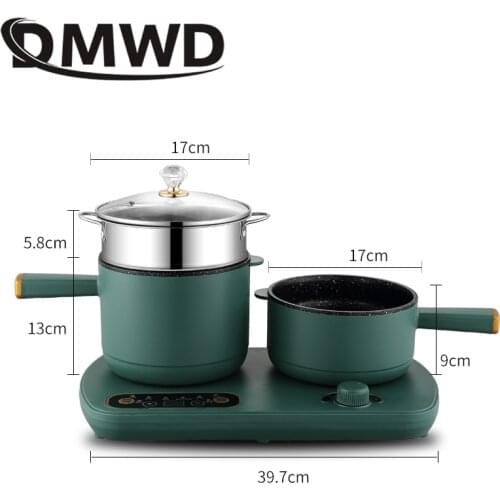 DMWD Household Multifunction Breakfast Machine Food Steamer Noodles Cooker Fried Eggs Omelette Steak Electric Double Frying Pan