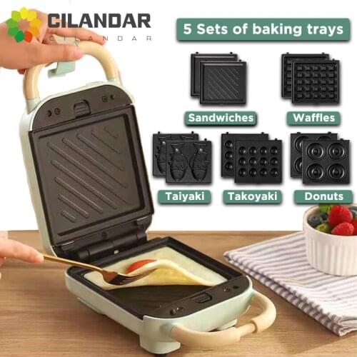 Electric Sandwich Maker Breakfast Machine Household Light Food Multi-Function Waffle Maker Takoyaki Toast Pressure Toaster