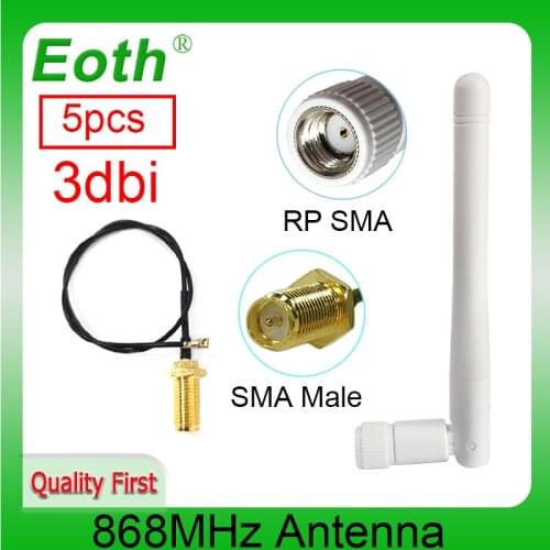 5pcs 868MHz 915MHz Antenna 3dbi RP-SMA Connector GSM 915 MHz 868 MHz antena antenne waterproof + SMA Male /u.FL Pigtail Cable