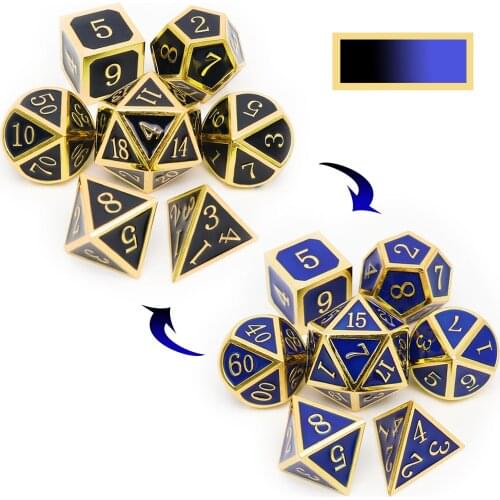 Haxtec Color Changing Metal Dice Set for D&D Heat Sensitive Temperature DND Dice Polyhedral for RPG Games-Gold Black Blue Shift