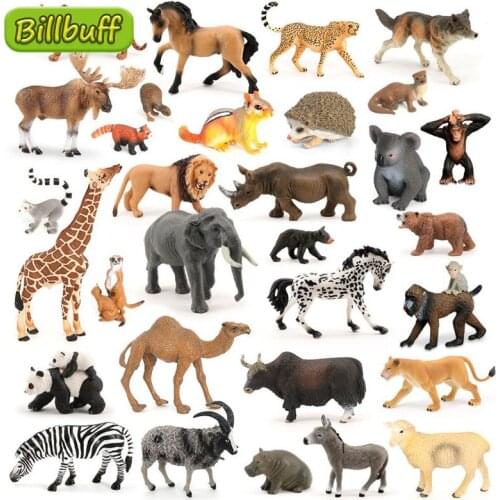 2021 Wild Jungle Zoo Animals Model ABS Action Figures Wolf Bear Hippo Chimpanzees Horse Model Educational toys for children Gift