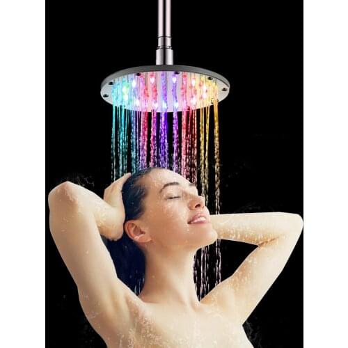Led Temperature Sensitive Rainfall 10 "inch Round Shower Head,Color Change Romantic Water Flow For Water Shower Bathroom