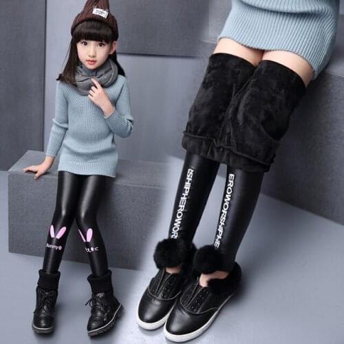 Baby Girls Winter Leggings Kids Girl Spring Warm Thick Mid Elastic Skinny Full Pencil Pants Children Solid Faux Leather Trouser