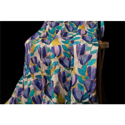 Oil painting flower ramie digital printing garment fabric
