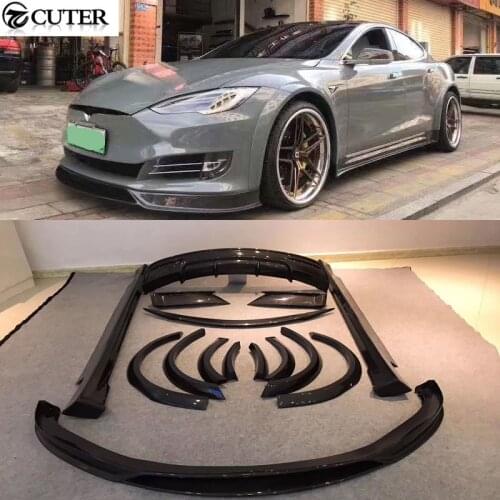 MODEL S Carbon fiber FRP Front lip Side Skirts Rear Bumper diffuser rear spoiler For Tesla MODEL S wide Car Body Kit 2014 2015