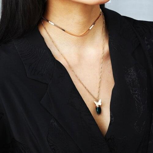 Trendy Cute Natural Stone Butterfly Choker Necklaces For Women Men Gold Gold Color Layered Chain Animals Pendant Female Jewelry