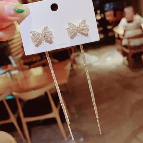 Exknl 2020 Zinc Alloy Trendy Butterfly Women Dangle Earrings For Women Korean Long Crystal Earrings Feminine Tassels Grape Jewel