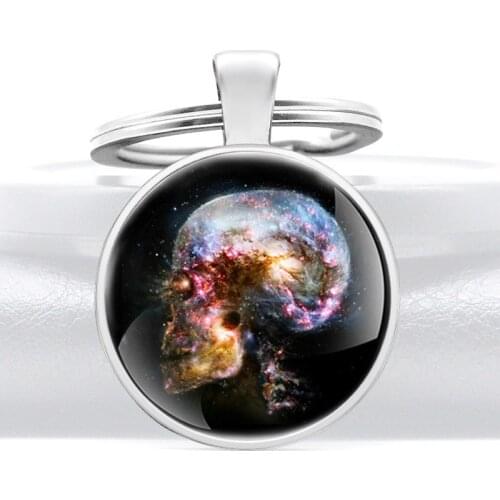 Fashion The Milky Way Skull Glass Dome Key Chain Charm Men Women Steampunk Jewelry Gifts Key Ring