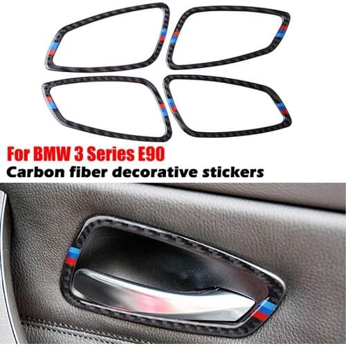 Carbon Fiber Cover Sticker Car Door Handle Frame Trims Fit For BMW 3 Series E90 E92 E93 2005-2012 ,Decorative Stickers