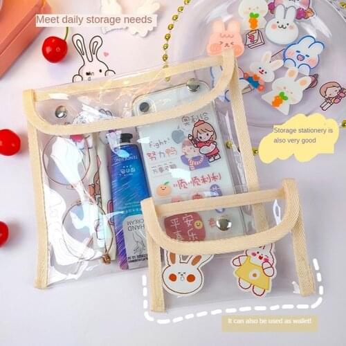 New Ins Style Japanese Snap Buckle Pencil Case Storage Bag Simple Transparent Pvc Cosmetic Bag Student Large Capacity