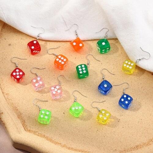 New Creative Acrylic Simulation Three-dimensional Dice Earrings Transparent Colorful Dice Dangle Earrings For Women Jewelry Gift