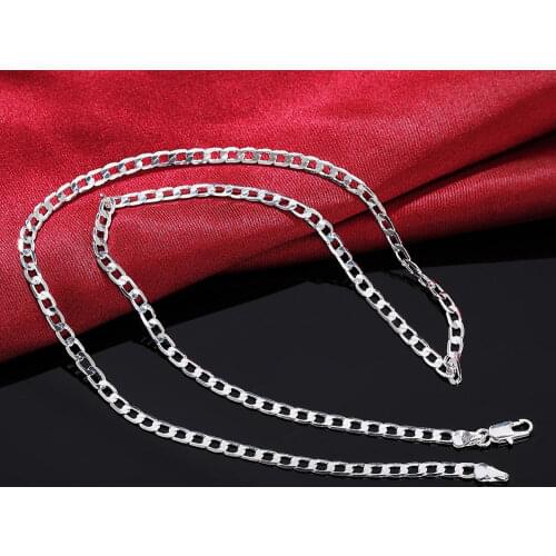 925 Sterling Silver Female Necklace For Women Man 4MM Side Chain Fashion Wedding Charm Jewelry 16-30Inch