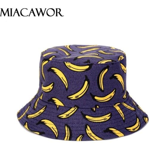 MIACAWOR New Summer Panama Bucket Hats Basin Cap Women Banana Print Sun Hats Men Reversible Visor Outdoor Fisherman Hat M19