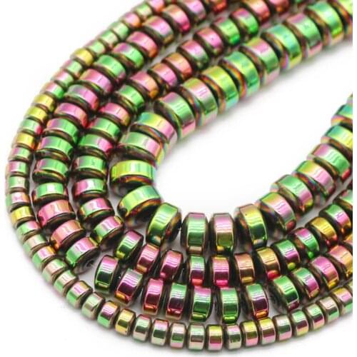 Flat Cylinder New Green Hematite Natural Stone Round Spacers Loose Beads For Jewelry Making Diy Bracelet Accessories 3/4/6/8MM