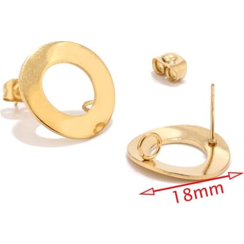 Hollow Round Loop Earring Posts Stainless Steel Gold Tone Bent Earring Making Connectors For Earrings Designers