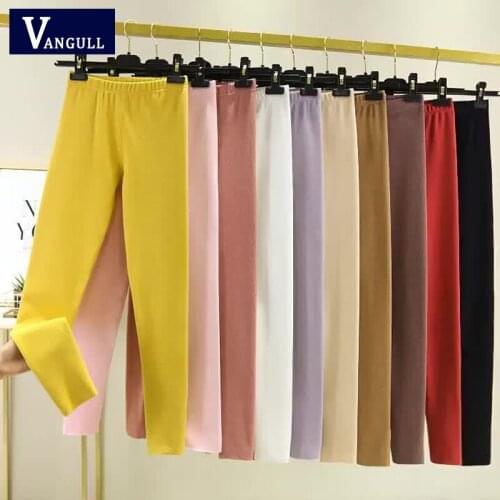 Vangull Casual Solid Womens Leggings Elastic Waist Ladies Pencil Pants Sexy Soft Warm Jeggings Autumn Winter Female Home Pants