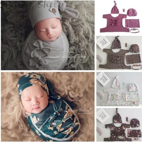 Newborn Photography Props Infant 7Pcs Wraps Baby Boy Girl Photo Shoot Posing Hat+Wraps Sets bebe fotografia Accessory Photo Prop
