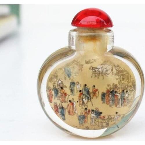 The painting snuff bottles to send foreigners to play classical miscellaneous qingmingshanghetu collecting folk antique gla