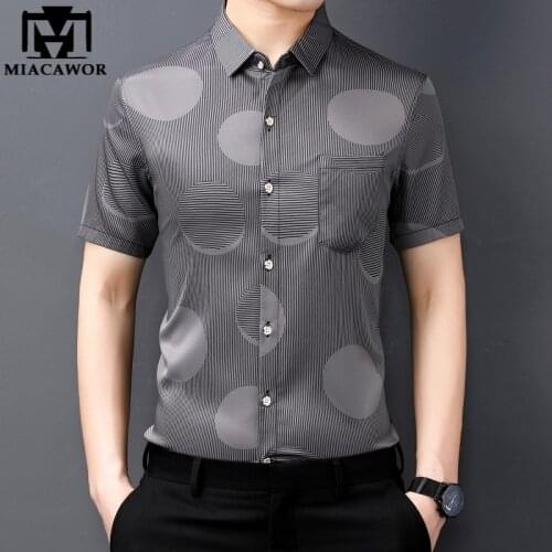 New Men Shirts Summer Short Sleeve Casual Shirt Silk Cotton Print Slim Fit Chemise Homme Drop Shipping Men Clothing C789