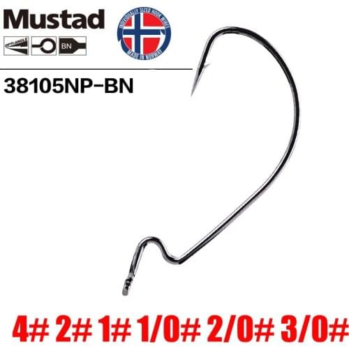 Mustad Norway Origin Fishing Hook Soft Plastic Worm Jig Hook High Carbon Steel Striped Bass Hook Crank Hook,4#-3/0#,38105NP-BN