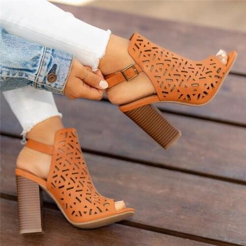 Spring Autumn Women Sandals Gladiator High Heels Strap Pumps Buckle Strap Shoes Fashion Ladies Shoes Black brown