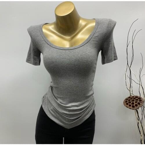 Sexy Vintage Elastic Solid Women T-Shirts 2021 Summer New Short-Sleeved Sexy Lady Elegant Pulls Tops Tees
