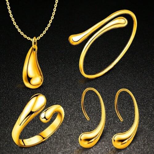 Eardrop Water Drop Simple Alloy Drop Four-piece Set Gold Silver Earrings Ring Necklace Bracelet Ins Small Jewelry