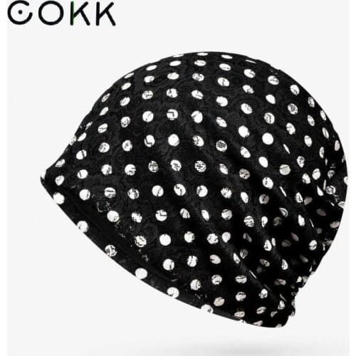 COKK Beanie Hats For Women 2020 Thin Lace Summer Beanies Women Hat Elastic Breathable Dot Pattern Gorro Hats Caps Bonnet Femme