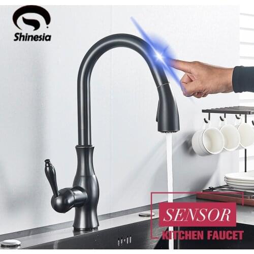 Shinesia Sensor Kitchen Faucet Pull Out Spout Smart Touch Black Bronze Hot and Cold Water Mixer Tap Sensitive Crane
