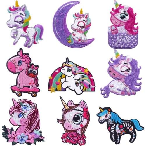 Cute Unicorn Embroidery Patches Iron on Mascot Appliques for Babies Clothes Cartoon Rainbow Unicorns Patch Kawaii Thermo Sticker