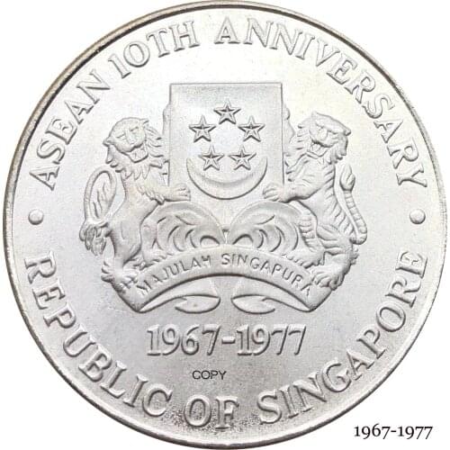 Singapore Republic 1967 1977 10 Ten Dollars 10th Anniversary Independence Coin Singapura Commemorative Silver Plated Copy Coins