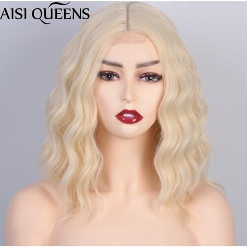 AISI QUEENS Short Blonde Bob Wigs Natural Wave Synthetic Wig for Women Middle Part Hairline Red Dark Brown Daily Hair