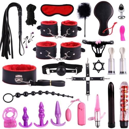Adults Products BDSM Kits Bondage Gear Masturbator Handcuffs Dildo Vibrator Whip Flirting Erotic Restraints Sex Toys Anal Plug