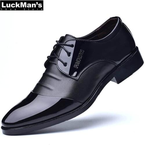 LuckMan 2019 New Spring Autumn Formal Office Patent Leather Leather Shoes Men Vintage Classic Mens Dress Shoes Male Business