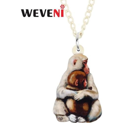 WEVENI Mothers Day Acrylic Sweet Monkey Necklace Pendant Fashion Long Chain Unique Charms Gifts Party Jewelry For Women Girls