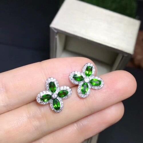 Natural turquoise ear nail turquoise ear jewelry 925 pure silver inlaid fashion fashion flower shape hundred catch style package